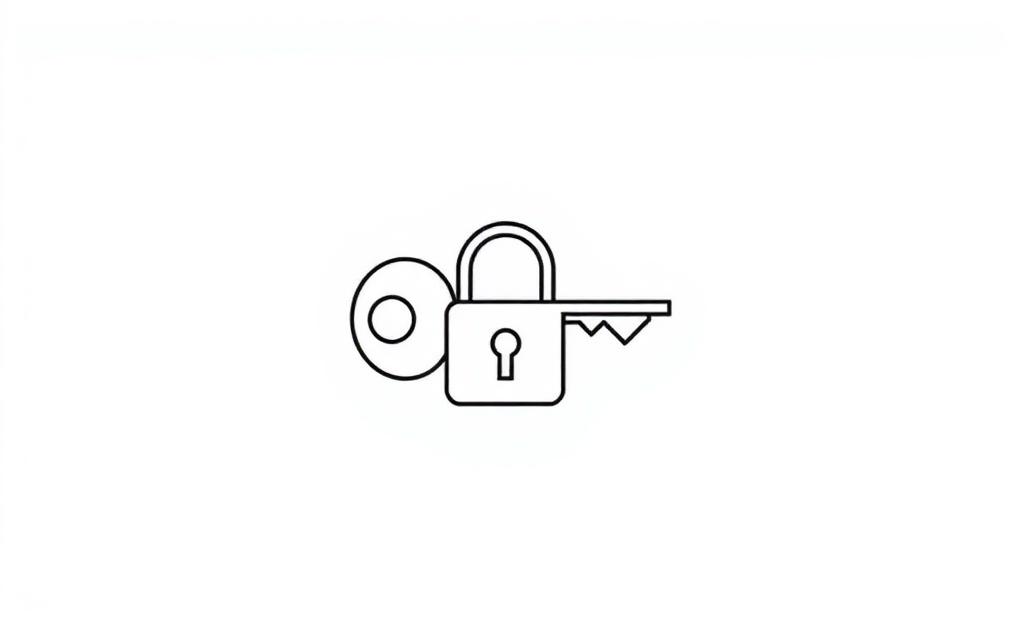 Line drawing of a key and a padlock