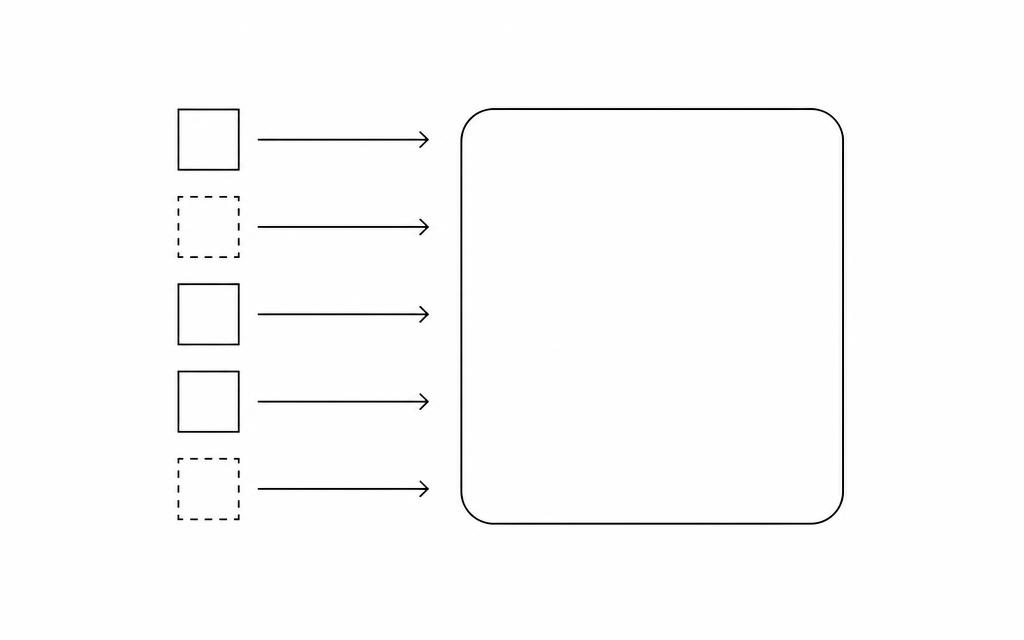 Line drawing of fragments recombining into one document